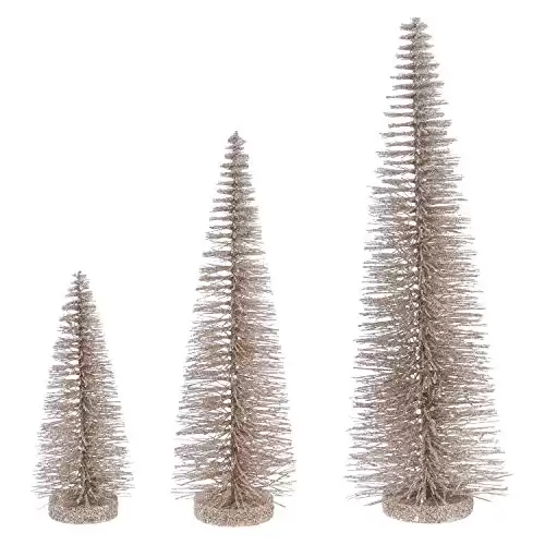 RAZ Christmas Bottle Brush Trees Set of 3 in Sparkling Champagne Gold, 17.5 Inches,14 Inches and 9 Inches High