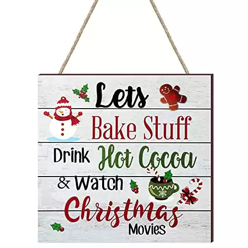 Blulu Christmas Hanging Wooden Sign Christmas Coffee Wall Decor Wood Christmas Tree Ornament Candy Door Sign Xmas Hanging Wood Sign for Christmas Holiday Kitchen Home Coffee Party Decoration (Wood)