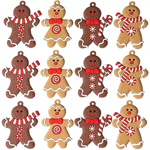 12 Pieces Gingerbread Man Ornaments, Gingerbread Christmas Ornaments Hanging Charms Clay Figurine Ornaments for Christmas Tree Pendant Christmas Decoration for Party Decor