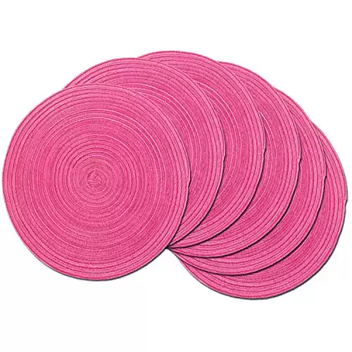 SHACOS Round Braided Placemats Set of 6 Cotton Round Place Mats 15 inch Washable Table Mats for Holiday Party (Hot Pink, 6)