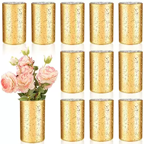 Sunnyray 12 Pieces Bling Glass Vase for Flower Wedding Table Centerpieces Speckled Gold Vases Flowers Vase Votive Candle Holders for Wedding Centerpieces Party Supply Holiday Day (6 x 3.5 Inch)