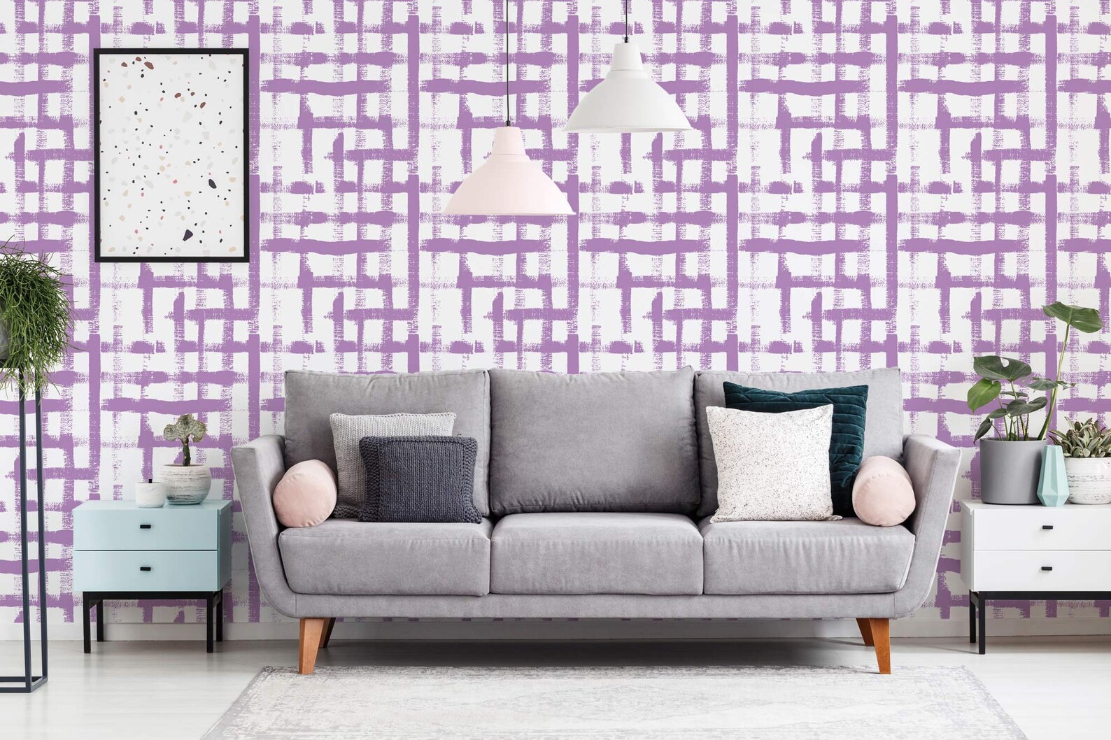 Purple brush stroke self-adhesive wallpaper | Grid removable peel and stick wallpaper - PVC-Free material & Eco-friendly Inks - Etsy