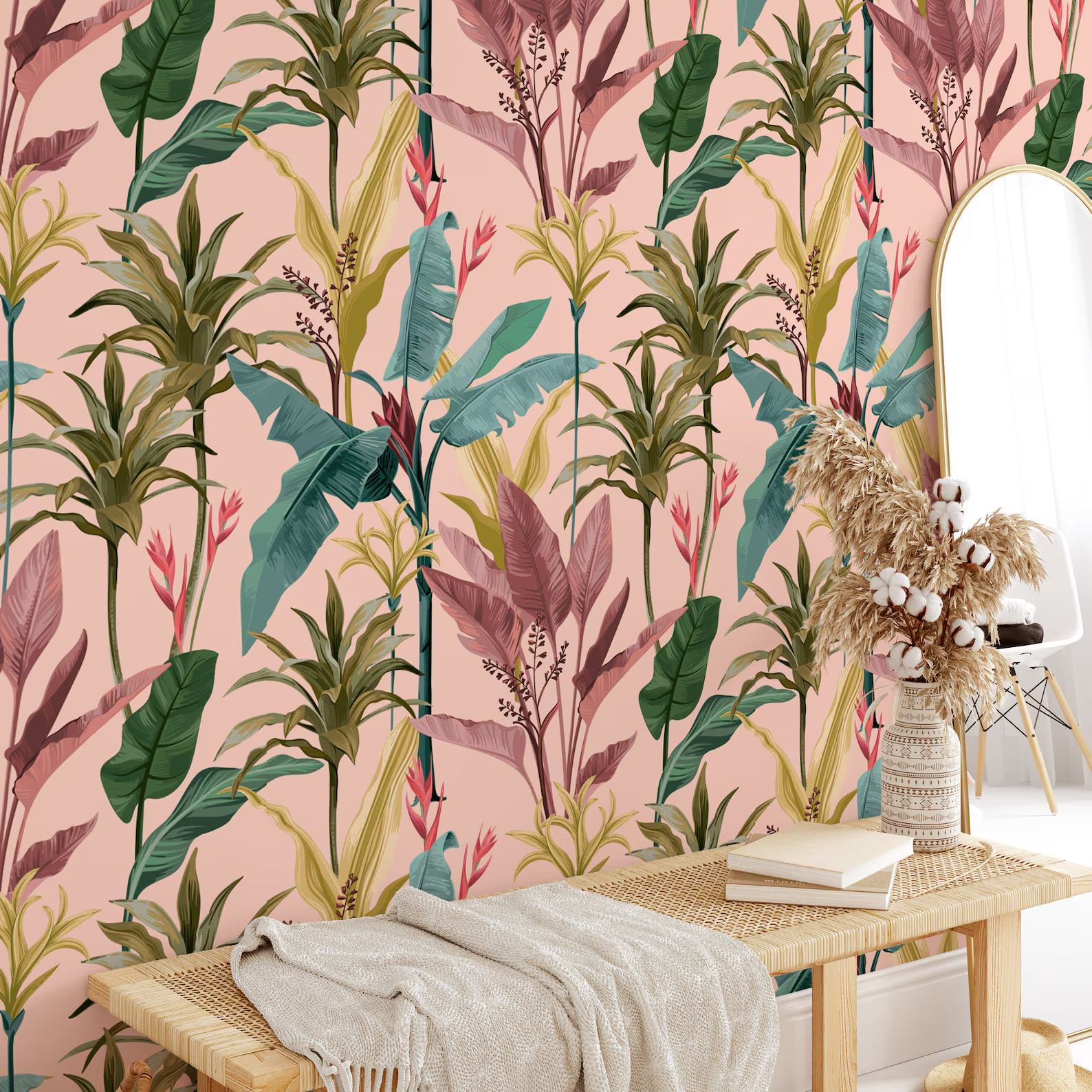 Banana Leaves & Flowers, Removable Wallpaper, Self Adhesive Wallpaper, Pasted Wallpaper, Mural, Temporary, Feature Wall - Etsy