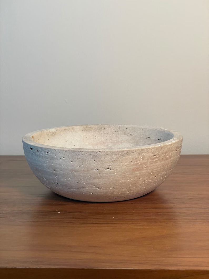 Personalized Beige Travertine Bowl, Natural Stone Decorative Centerpiece, Handmade Pet Feeding Bowl, - Etsy