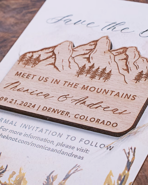 Mountain wooden save the date wedding magnets wood wedding magnets wedding favors custom wood magnet with cards mountain wedding – Etsy