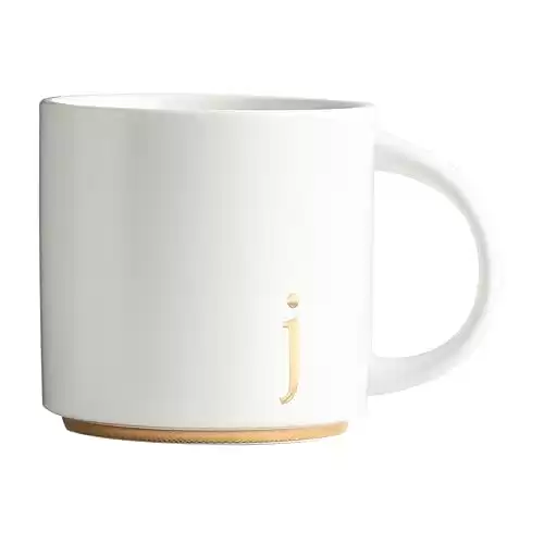 COLLECTIVE HOME - Monogram Ceramic Mugs, 15 oz Golden Initial Coffee Cups, Elegant Alphabet Tea Mugs, Elegant Personalized Mug with Gift Box, Luxurious Cups for Office and Home (j)