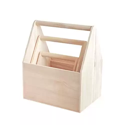 Set of 3 Unfinished Wooden Carrier Nesting Wood Craft Box with Handle for Storage