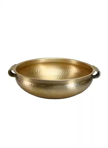 Serene Spaces Living Aluminum Handi Bowl with Brass Look, Hammered Texture, Elegant Decor for Living Rooms, Entryways, Restaurants, Indian Weddings, Table Centerpiece, 15.5" Diameter & 5"...