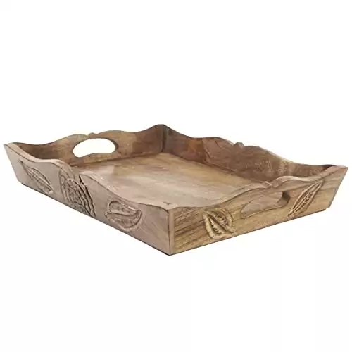 Paper High Natural Mango Wooden Tea Tray - Wooden Platter - Serving Tray - Hand Carved and Fair Trade - Wooden Serving Tray - 38cm x 30cm x 6cm