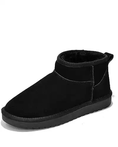 Project Cloud Mini Platform Boots for Women - Ankle Boot Fur Lined Genuine Suede Cozy Platform with Memory Foam Insole Winter Boots - Ideal for Indoor & Outdoor Snow Boots (Hippy, Black, 6)