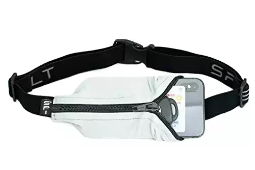 SPIbelt Large Pocket Running Belt for Adults, Expandable Pocket, Adjustable Waist, No Bounce, Cloudy Grey with Black Zipper