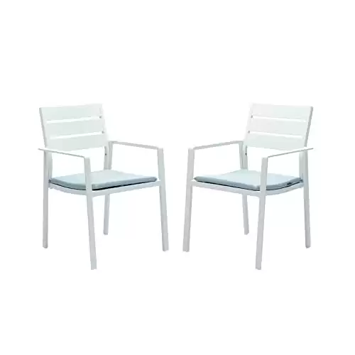 LebenLiebe Patio Dining Chairs Set of 2 Outdoor Stackable Dining Chair Aluminum Frame Outdoor Armchairs with Wide Seats for Backyard Garden,White Frame