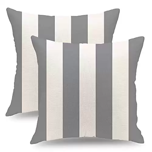 QIQIANY Set of 2 Striped Throw Pillow Covers 18x18 Inch Square Linen Grey and White Striped Decorative Throw Pillow Cases Modern Farmhouse Cushion Covers for Sofa Couch Bed Car Living Room