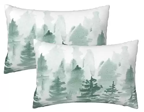 Home Set of 2 Farmhouse Oblong Rectangle Watercolor Forest Pattern Decorative Throw Pillow Case Cushion Cover Lumbar Pillowcase for Couch Bed Sofa Bedroom 12 x 20 Inch,Both Sides Print,Green Tree