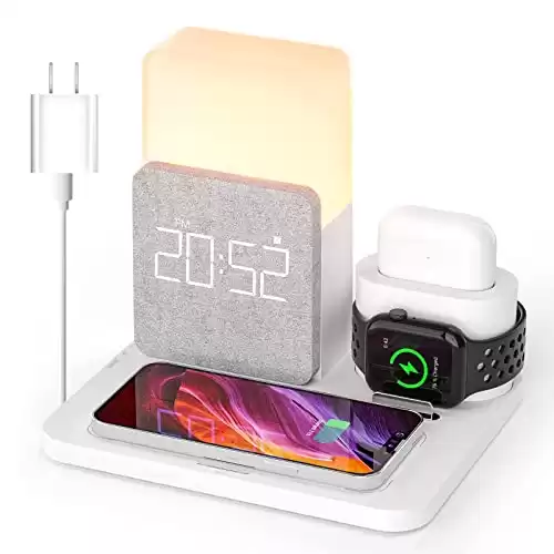 COLSUR Wireless Charging Station, 3 in 1 Charging Station, Alarm Clock with Wireless Charger, iPhone 12/13/14/15 Pro/13 Mini/13 Pro Max/12 pro, Samsung, AirPods(QC3.0 Adapter Included)