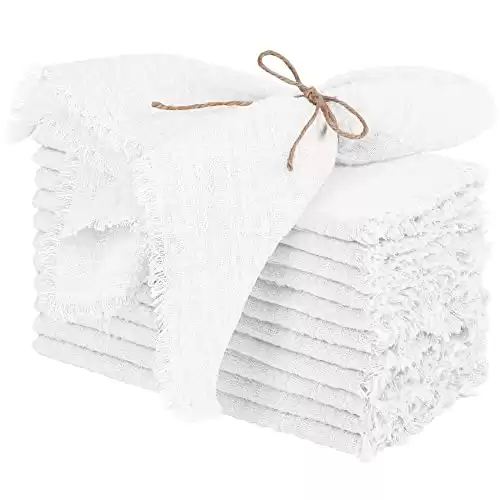 TURSTIN 12 Pieces Cotton Linen Cloth Napkin Handmade Cloth Napkin with Fringe 17 x 17 Inch Soft Cloth Dinner Wedding Napkin Square Rustic Fringe Napkin for Dinners, Parties,...