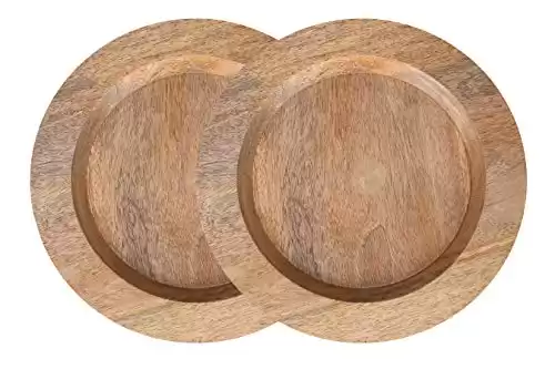 Wood Serving Charger Plates - Dinnerware Round Rustic Thanksgiving Centerpiece Tableware Dining for Sandwiches, Salad, Finger Foods, Cheese, Burgers, appetizers- Pack of 2 -13 inches - Natural