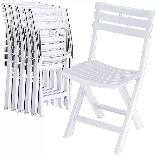 Kigley 6 Pack Plastic Resin Folding Chair 220-330 lb Foldable Chairs Indoor Outdoor Slatted Seat Stackable Commercial Chair Set for Wedding, Party, Dining, Event, Birthday, Kitchen, Garden (White)