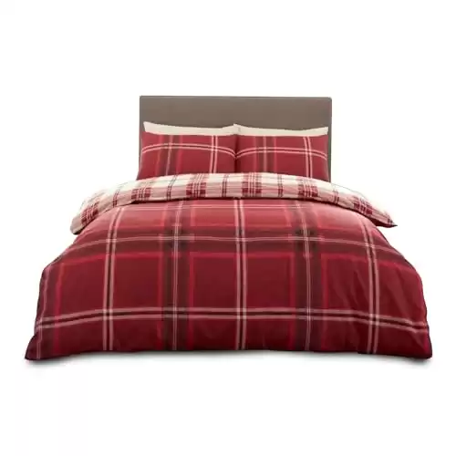GC GAVENO CAVAILIA Luxury Geometric Quilt Covers Set With Sunflower Textured Pillowcases, Easy Care Plaid Bedding Bed Set, Reversible Checkered Double Bed Duvet Cover Set, Red