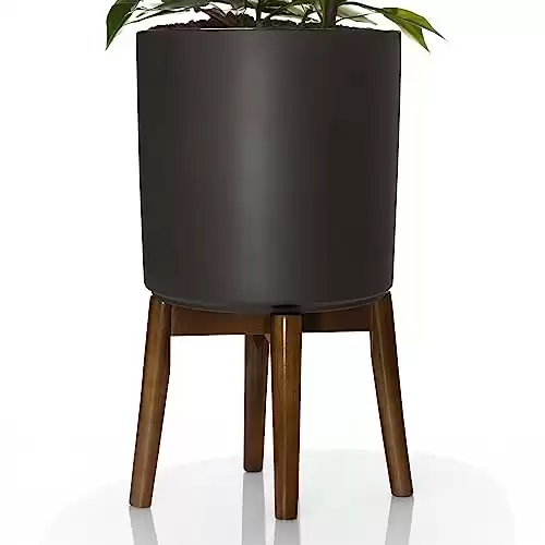 APOC HOME 10 Inch Planter Pot with Stand, Mid-Century Tall Plant Pot with Stand, Indoor Plants, Medium, White (Black)