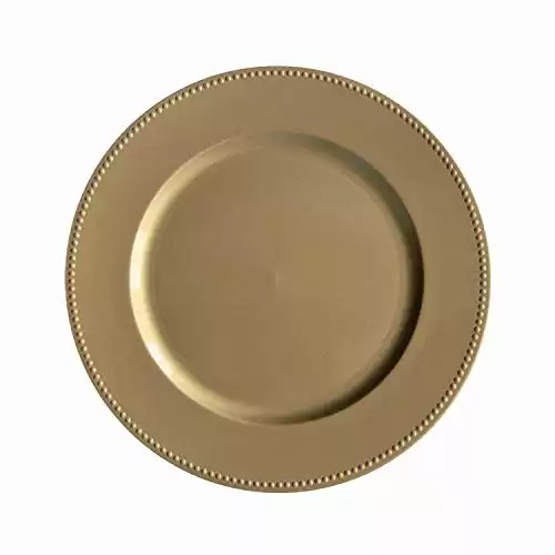 Gold Plastic Beaded Charger Plates - 12 pcs 13 Inch Round Wedding Party Decroation Charger Plates (Gold, 12)