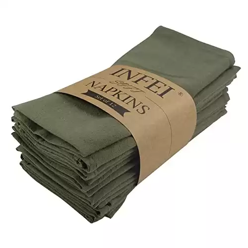 INFEI Plain Color Dinner Cloth Napkins, Set of 12 (15.7 x 11.8 Inches), Washable Cotton Kitchen Table Napkin, for Cocktail Parties, Weddings, Hotel & Home Use (Army Green)