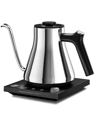 Gooseneck Electric Kettle, Offacy Pour Over Tea Kettles with LED Screen, ±1℉ Temperature Control, Full 304 Stainless Steel, Quick Heating, 6.8mm V-Shaped Spout, Hot Water Boiler, 0.9L (Silver)