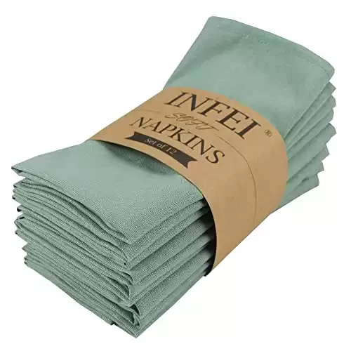 INFEI Solid Color Cotton Linen Blended Thin Dinner Cloth Napkins - Set of 12 (40 x 40 cm) - for Events & Home Use (Sage Green)
