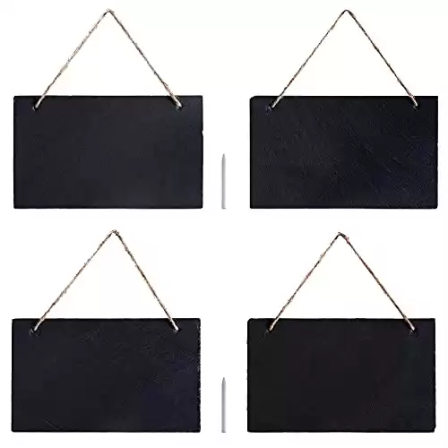 Navaris Hanging Slate Chalkboard Signs (Set of 4) - 6" x 10" Farmhouse Black Board Sign with Chalk for Outdoor, Door, Wall, Weddings - Horizontal