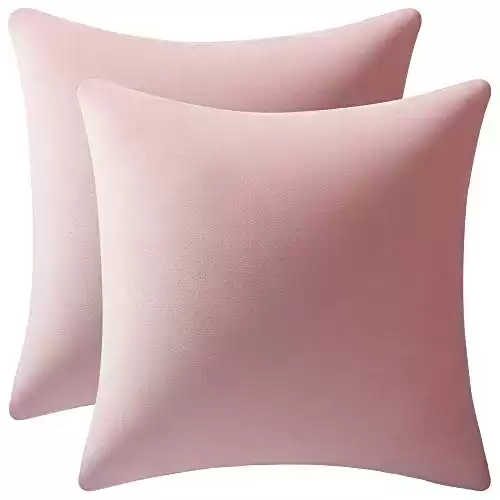DEZENE 16x16 Throw Pillow Covers Pink: 2 Pack Cozy Soft Velvet Square Decorative Pillow Cases for Farmhouse Home Decor