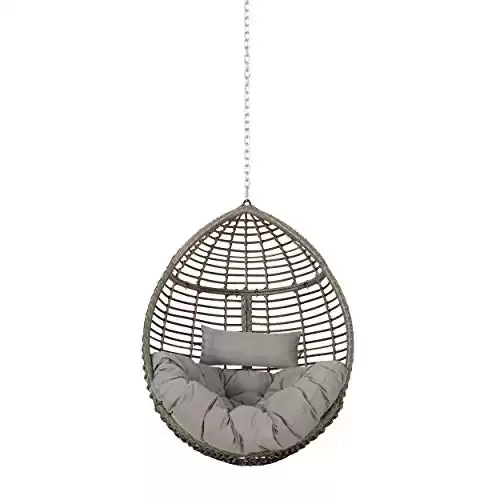 Christopher Knight Home 313493 Patrick Outdoor/Indoor Wicker Hanging Chair with 8 Foot Chain (NO Stand), Gray