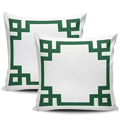 LEKAIHUAI Home Decoration Throw Pillow Cases Covers Hunter Green and White Greek Key Border Pillowcases Square Two Sides Print 24x24 Inches Set of 2