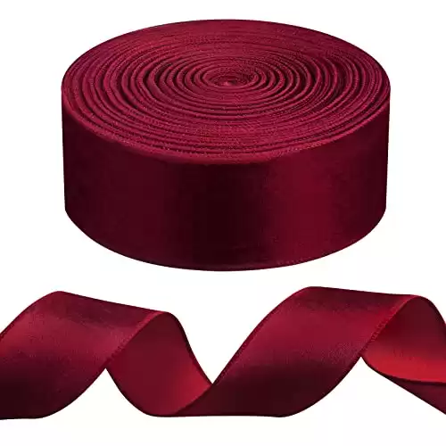 50 Yards 2.5 Inch Christmas Red Velvet Wired Ribbon Fabric Decorative Ribbon Gift Wrapping Ribbon for DIY Craft Christmas Holiday Bows Wreath Wedding Indoor Outdoor (Wine Red)