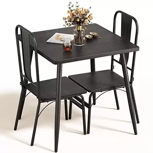 Gizoon Dining Table Set for 2, 3-Piece Romantic Kitchen Table and Chairs with 1.2" Thick Board for Home, Apt, Balcony, Space-Saving, Heavy-Duty, Black