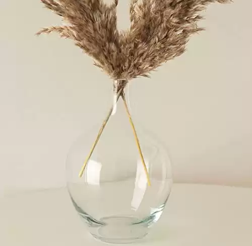 Glass Vase For Flowers Clear, Pampas Grass Vase, Home Decor Accessories Living Room, Round Glass Vase With Narrow Neck For Dried flowers Pampas Grass 7.9 inch Tall