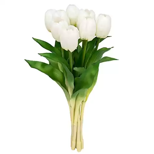 Softflame Artificial/Fake/Faux Flowers - Tulip White 8PCS for Wedding, Home, Party, Restaurant