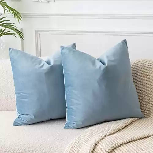 JUSPURBET Light Blue Soft Velvet Throw Pillow Covers 18x18 Set of 2,Decorative Solid Cushion Cases for Couch Sofa Bed