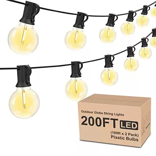 RTTY Outdoor String Lights 200ft, 2 Pack 100ft G40 Led Patio Lights with 52pcs Bulbs,Waterproof Shatterproof Dimmable Globe Outside Hanging Lights for Cafe,Bistro & Backyard
