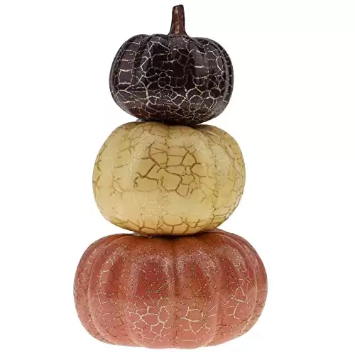 Gresorth Fake Stacked Pumpkin Towel Halloween Decoration Artificial Cracked Glitter Pumpkins Home Party Table Display Wedding Thanksgiving Decorating - B