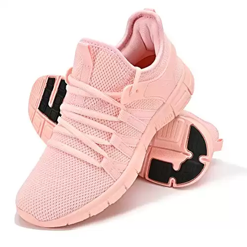 INZCOU Running Shoes Lightweight Tennis Shoes Non Slip Gym Workout Shoes Breathable Mesh Walking Sneakers Pink 7women / 6men