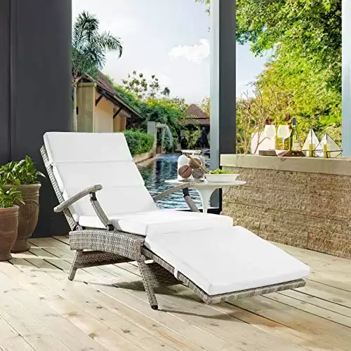 Modway Envisage Outdoor Patio Wicker Rattan Chaise Lounge in Light Gray White