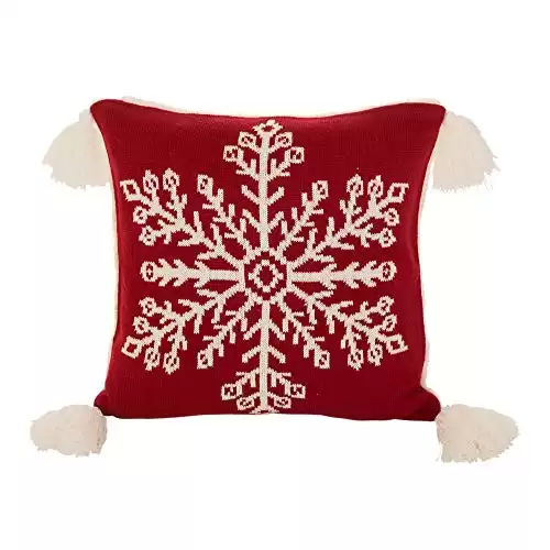 eUty Xmas Throw Pillow Cover 18"x18" Knitted Snowflake Reverse Red & White Cushion Cover wiht Tassels for Couch/Bedroom Decor