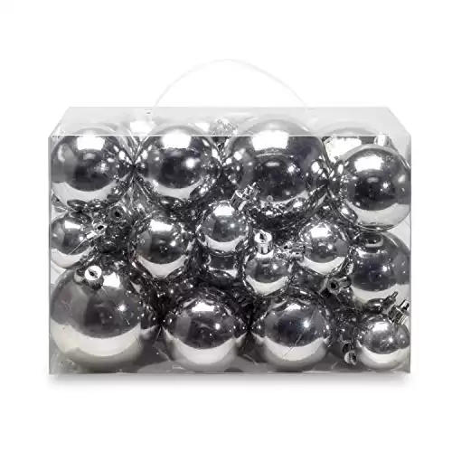 AMS 40ct Christmas Ball Plated Ornaments Tree Collection for Holiday Wedding Party Decoration(40ct Brilliance, Grey)