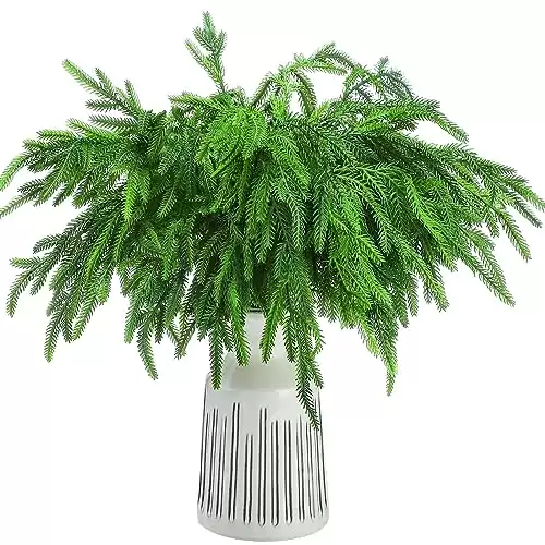 Jutom 12 Pcs Christmas Norfolk Pine Branches, 18 Inch Artificial Christmas Branches DIY Crafts Faux Christmas Norfolk Branches for Xmas Indoor Outdoor Home Decor