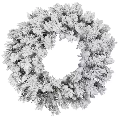Vickerman 30″ Flocked Snow Ridge Artificial Christmas Wreath – Unlit – Faux Snowy Christmas Wreath – Indoor Seasonal Home Wall Decor – Reliable and Durable
