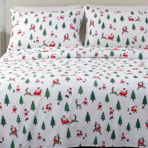 Great Bay Home 100% Turkish Cotton Full Kids Holiday Flannel Sheet Set | Deep Pocket Fitted Sheet, Soft Christmas Sheets | Warm Bed Sheets | Anti-Pill Flannel Sheets (Full, Santa)