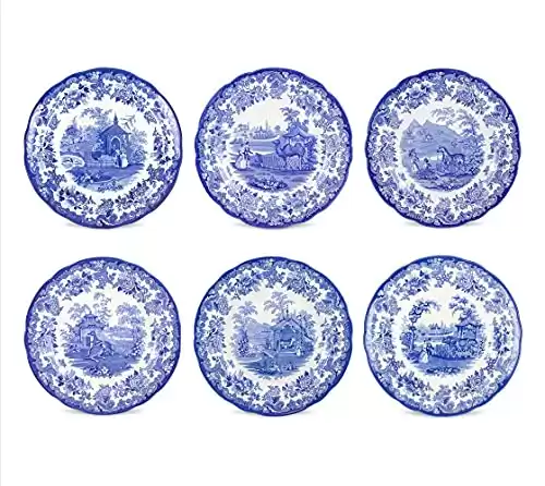 Spode Blue Room Collection Plates | Set of 6 | Dinner, Salad, Pasta, and Appetizer Plate | 10.5-Inch | Fine Earthenware | Microwave and Dishwasher Safe | Made in England (Zoological)