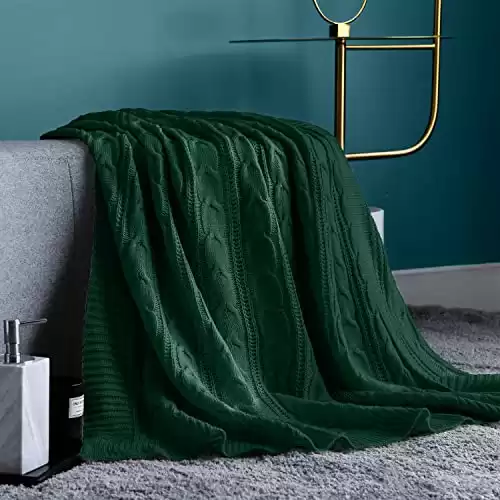 jinchan Cable Knit Throw Blanket for Couch 50"x60" Lightweight Soft Cozy Throw Blanket Green Decorative Throws for Modern Farmhouse Living Room Bedroom Accent Throw for Gifts