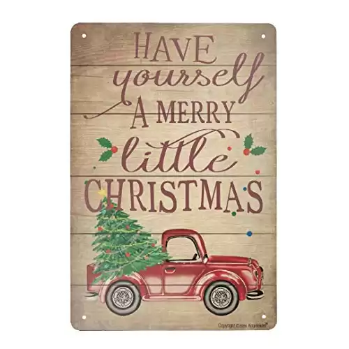 angeloken New Metal Tin Sign Retro Vintage Have Yourself A Merry Little Christmas Red Truck Aluminum Sign for Home Coffee Wall Decor 8x12 Inch