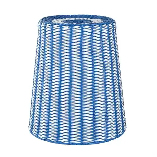 DUSVALLY Wicker Stool for Patio & Garden, Decorative Outdoor Woven Wicker Accent Side Table Storage Stool Basket, 18" H Ottoman Footstool for Bedroom Balcony Deck Seat Furniture, Blue